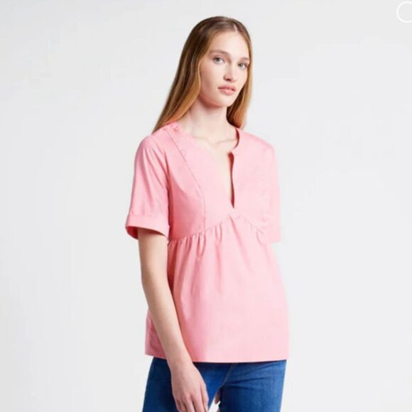 Modcloth Never Better Y-Neck Cotton Top Pink Peplum Blouse M NWT - Picture 4 of 11